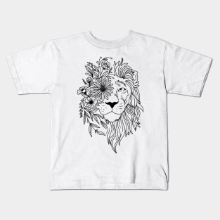 Lion head sketch with flowers in his mane Kids T-Shirt